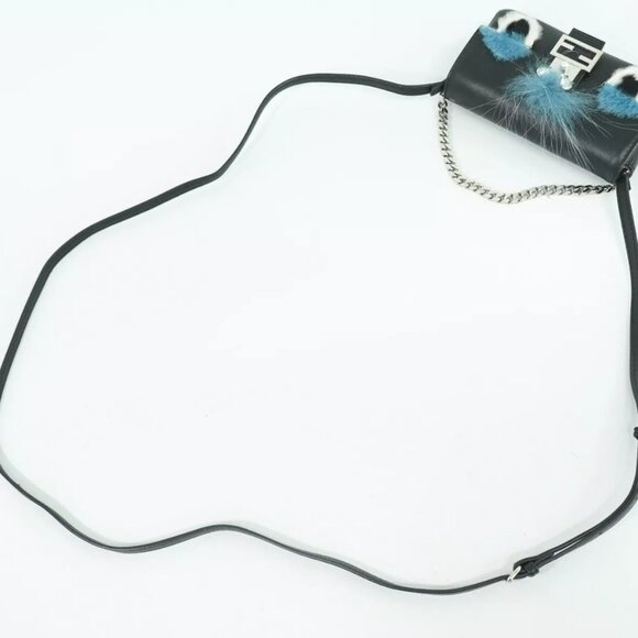 FENDI Micro Bucket Monster 8M0354 Leather 2way Shoulder Handbag Black Silver - Picture 7 of 12